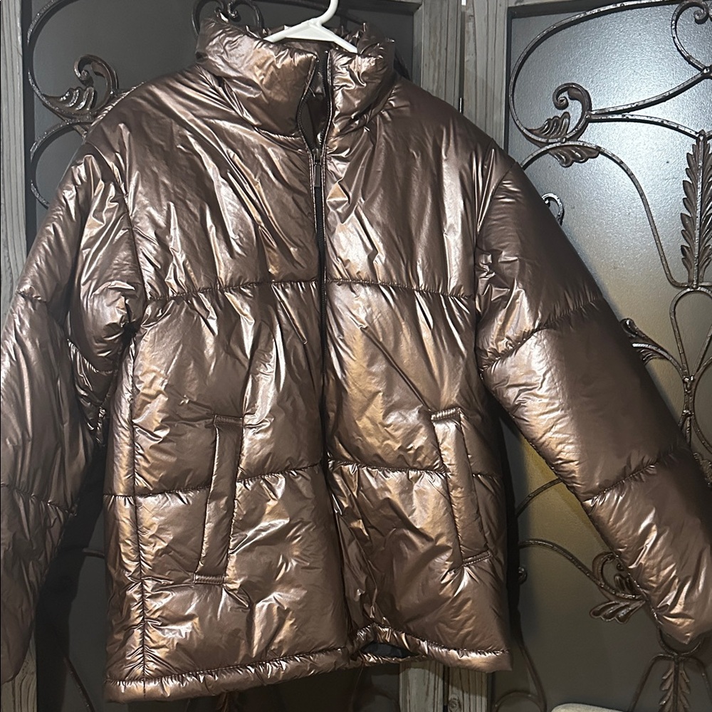 a new day Metallic Brown Puffer Jacket
